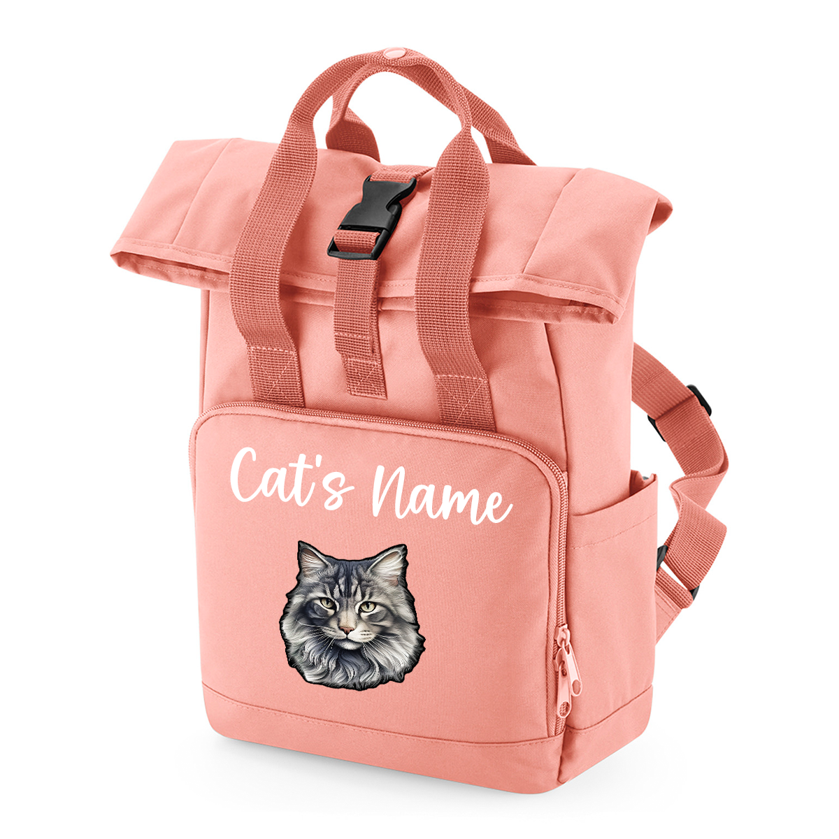 Pink Cat Breed with Personalised Name Backpack