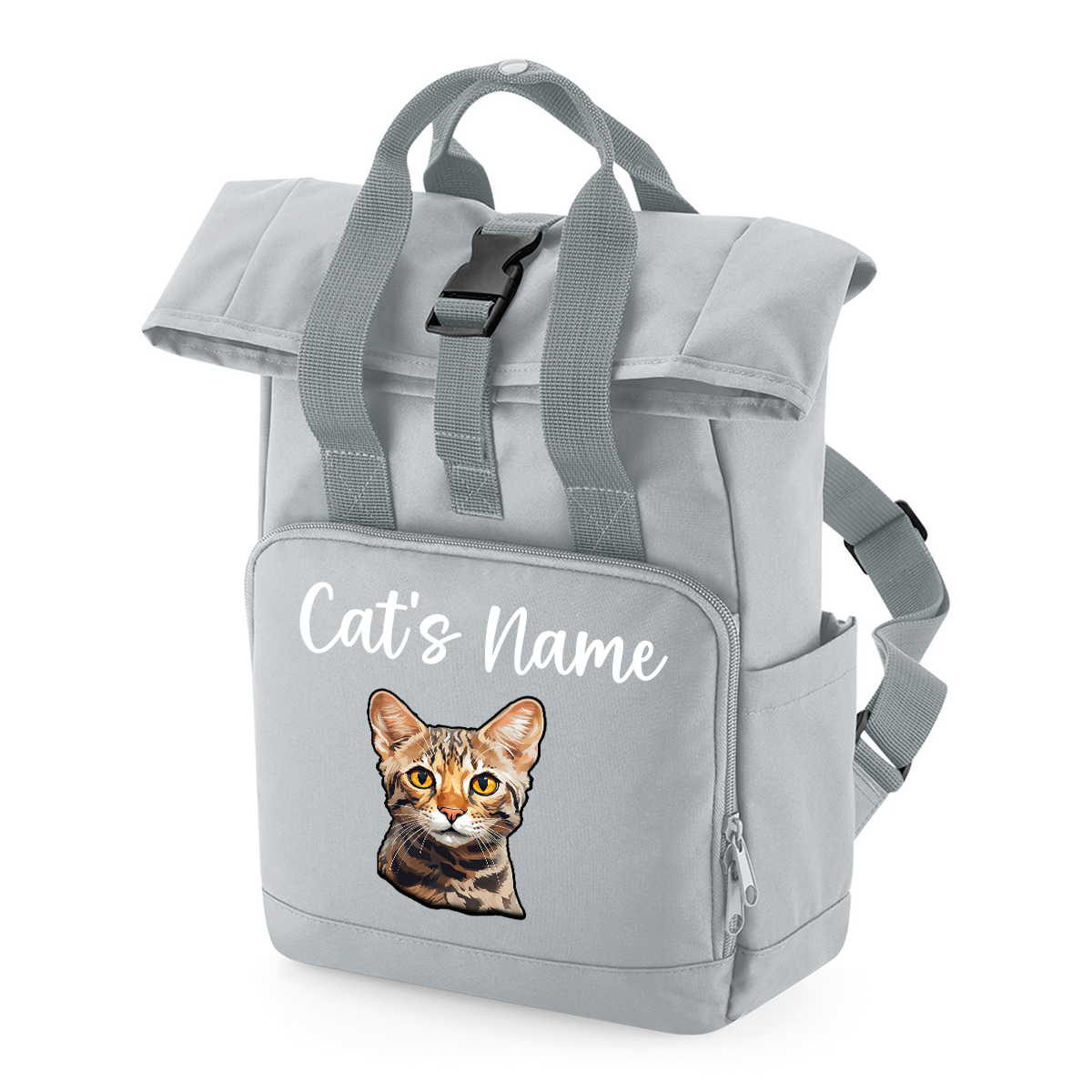 Grey Cat Breed with Personalised Name Backpack