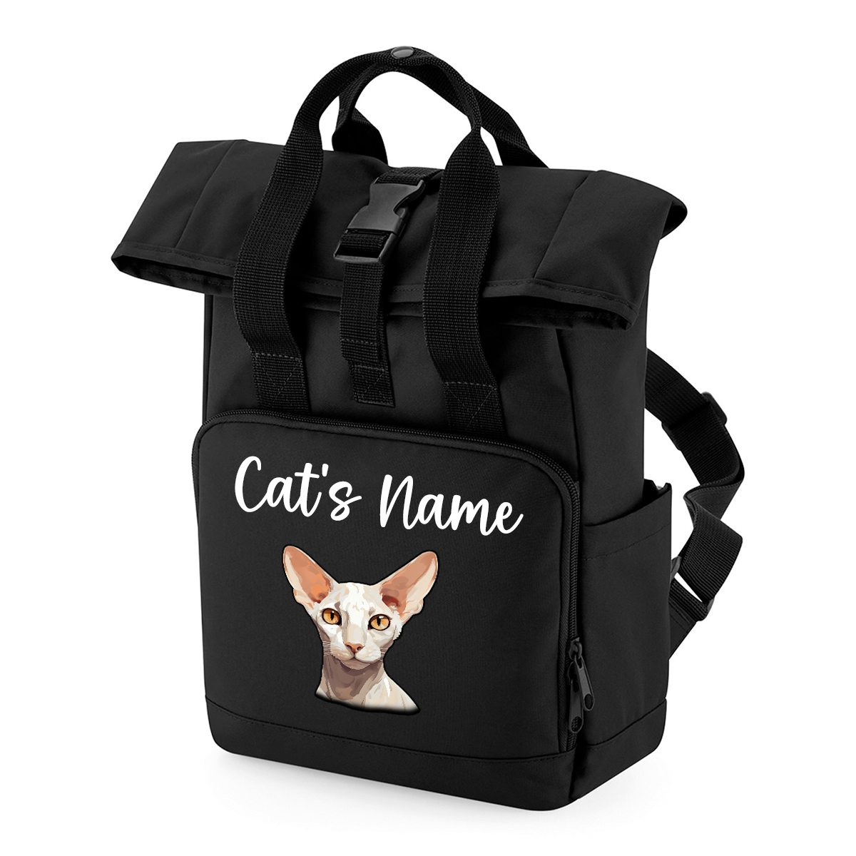 Black Cat Breed with Personalised Name Backpack