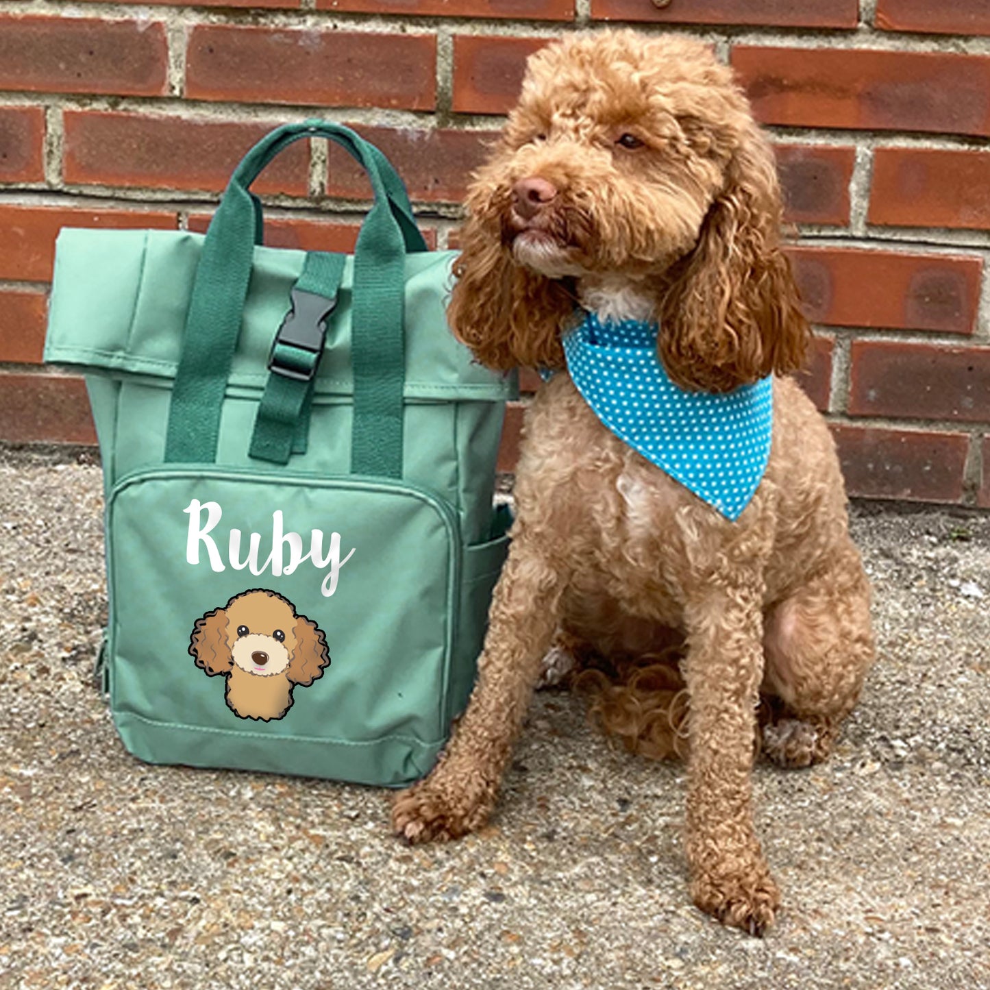 Sage Green Any Breed Backpack With Custom Personalised Dog Name