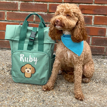 Sage Green Any Breed Backpack With Custom Personalised Dog Name