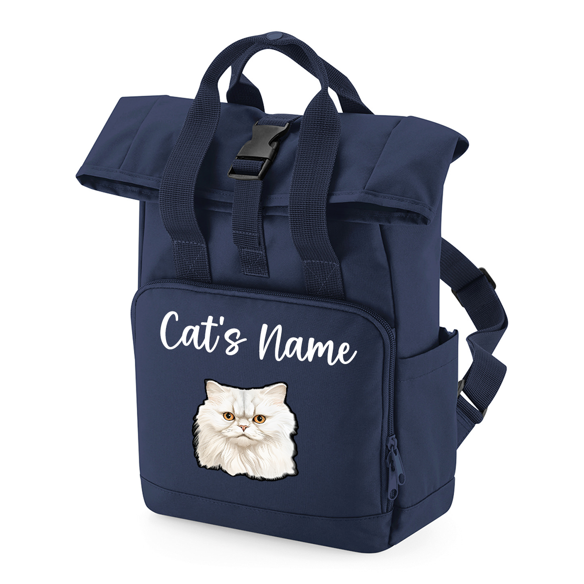 Navy Cat Breed with Personalised Name Backpack