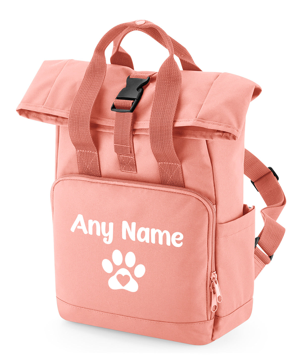 Peach Pink Heart & Paw Backpack With Any Name Or Wording