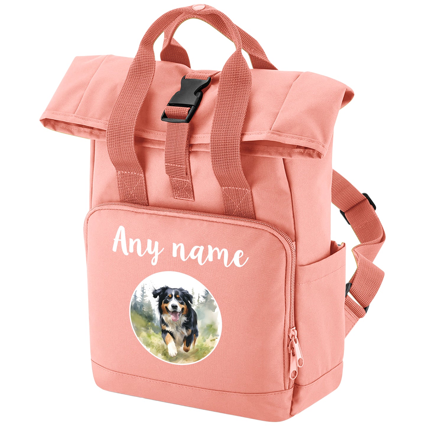 Pink Any Breed Running Woodland Dog with Personalised Name Backpack