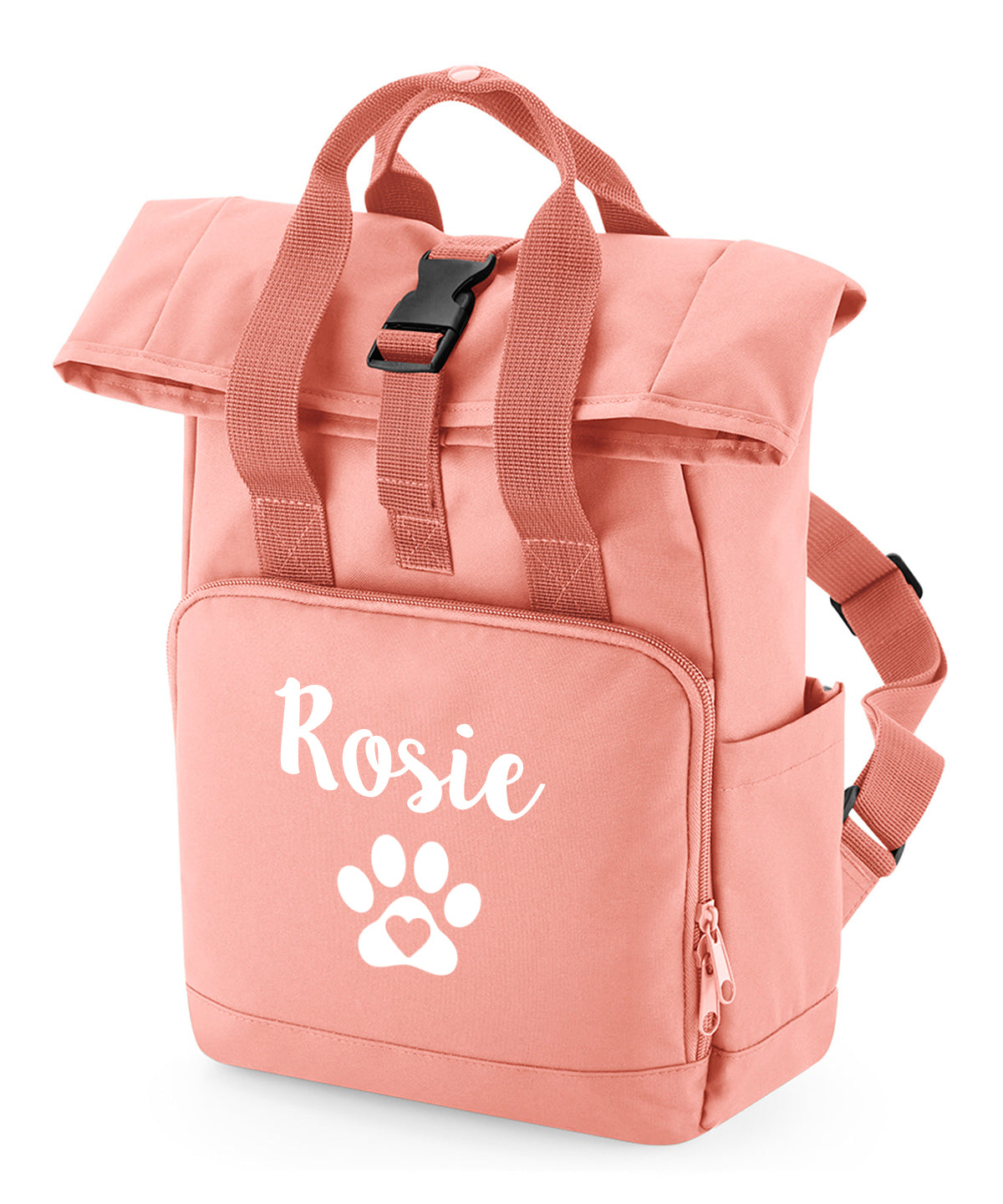 Peach Pink Heart & Paw Backpack With Any Name Or Wording
