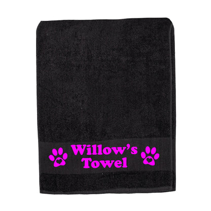 Black Personalised Dog Towel - Any Name or Wording