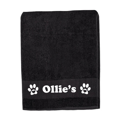 Black Personalised Dog Towel - Any Name or Wording