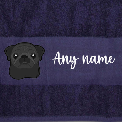 MIDNIGHT BLUE Any Pet Name And A Choice Of Dog Breed - Travel Towel