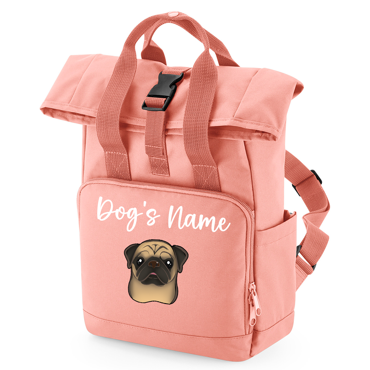 Overnighter Rucksack 14 Litres Peach Coral Any Breed Backpack With Custom Personalised Dog Name