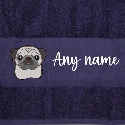 MIDNIGHT BLUE Any Pet Name And A Choice Of Dog Breed - Travel Towel