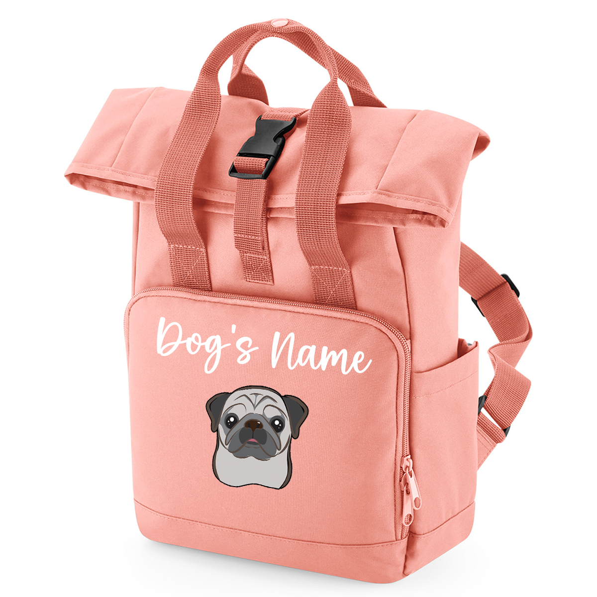 Overnighter Rucksack 14 Litres Peach Coral Any Breed Backpack With Custom Personalised Dog Name