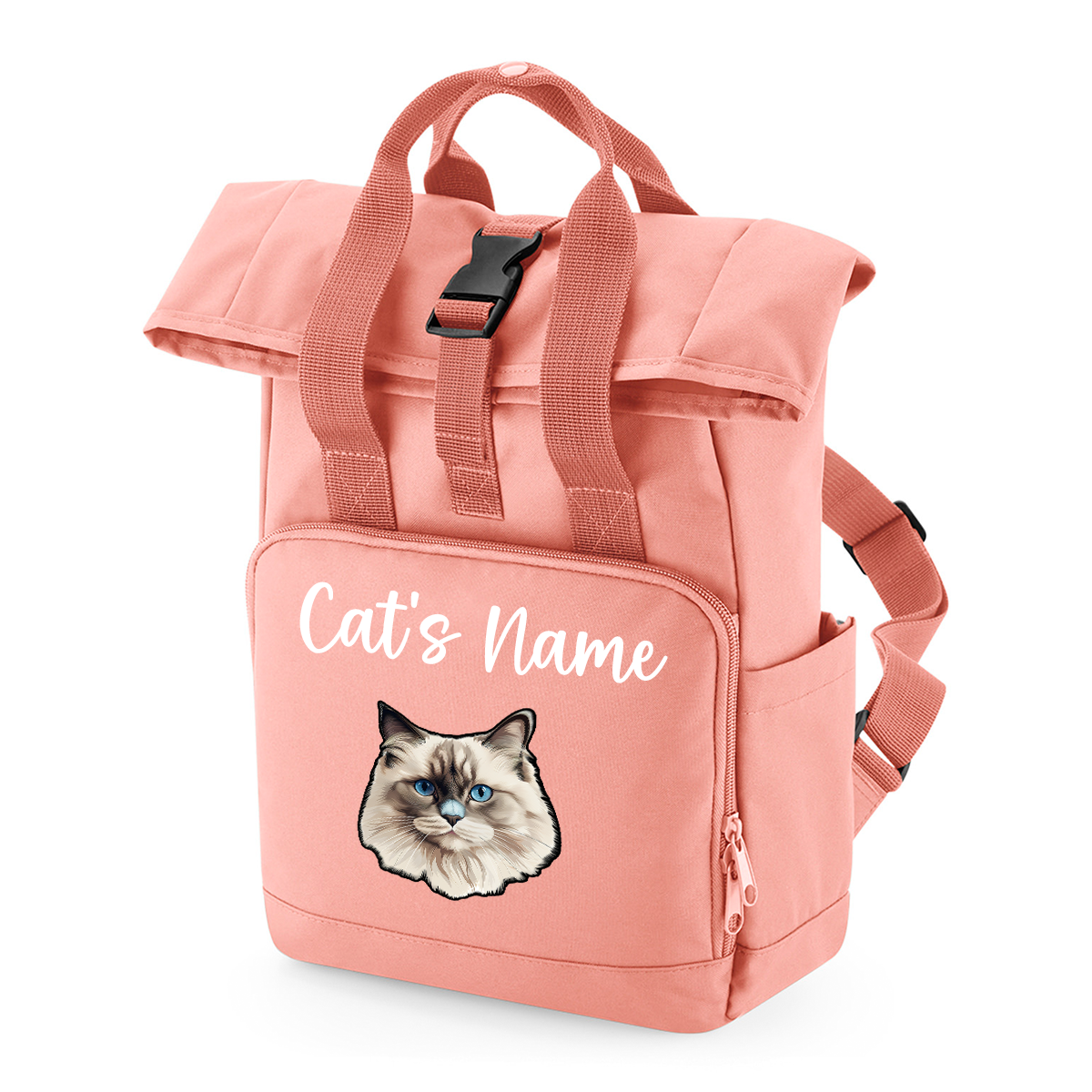 Pink Cat Breed with Personalised Name Backpack