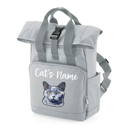 Grey Cat Breed with Personalised Name Backpack