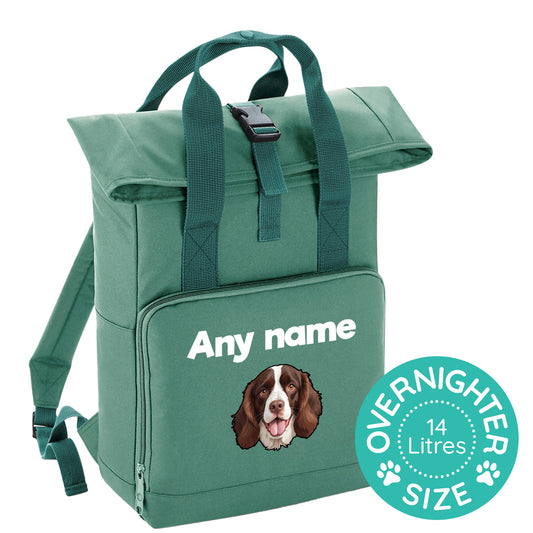 Overnighter Rucksack 14 Litres Sage Green Any Breed Backpack With Custom Personalised Dog Name