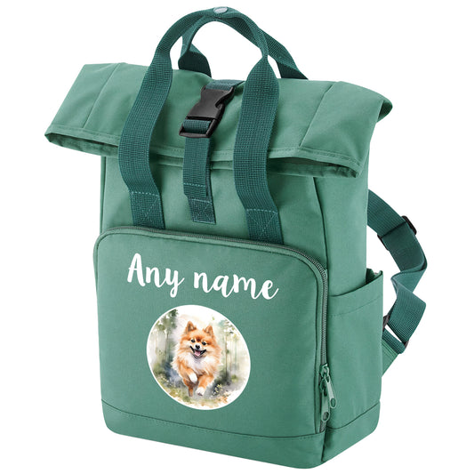 Sage Green Any Breed Running Woodland Dog with Personalised Name Backpack