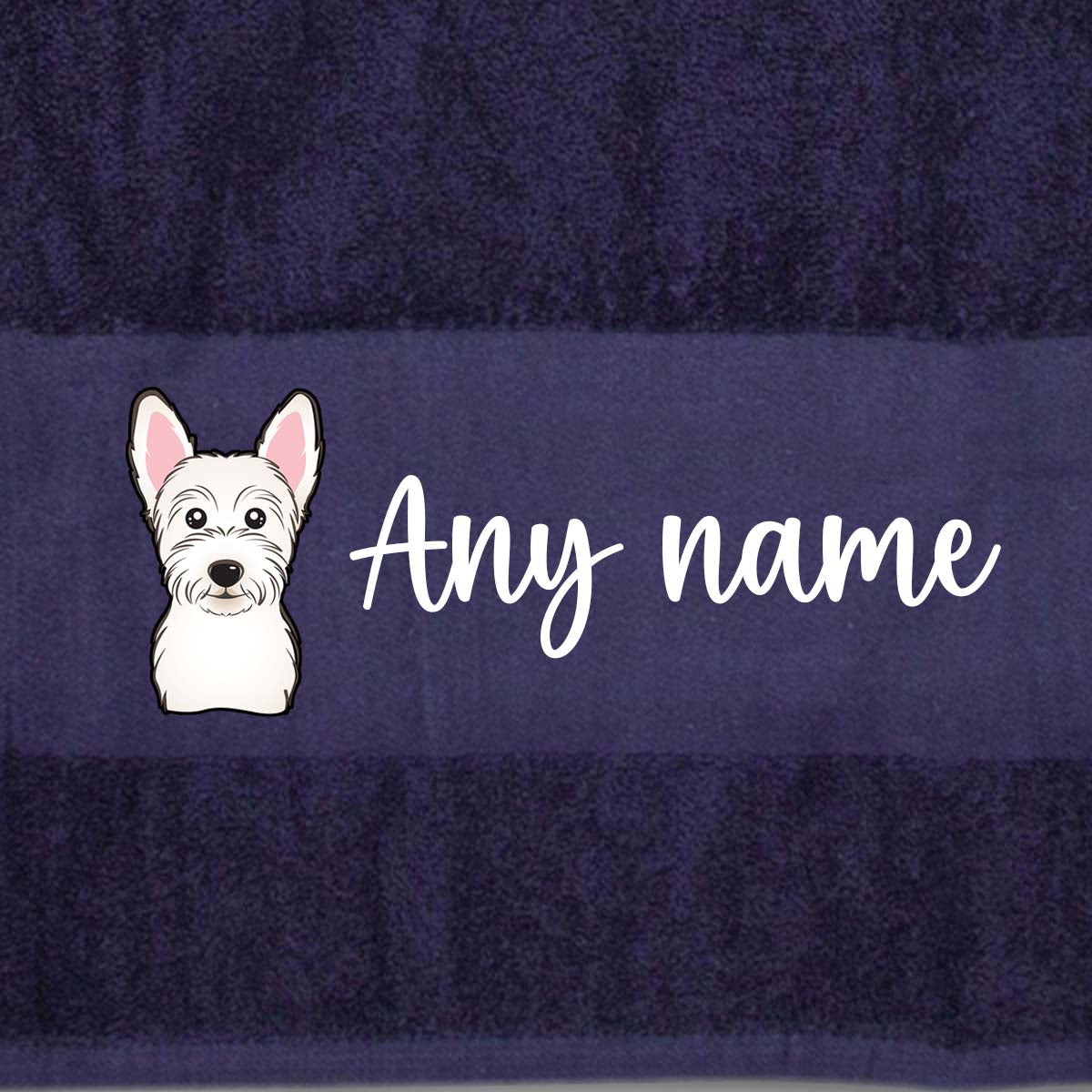 MIDNIGHT BLUE Any Pet Name And A Choice Of Dog Breed - Travel Towel