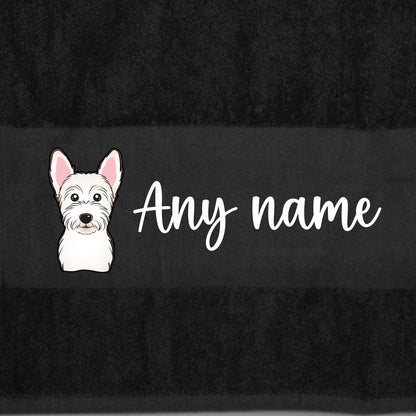 BLACK Any Pet Name And A Choice Of Dog Breed - Travel Towel