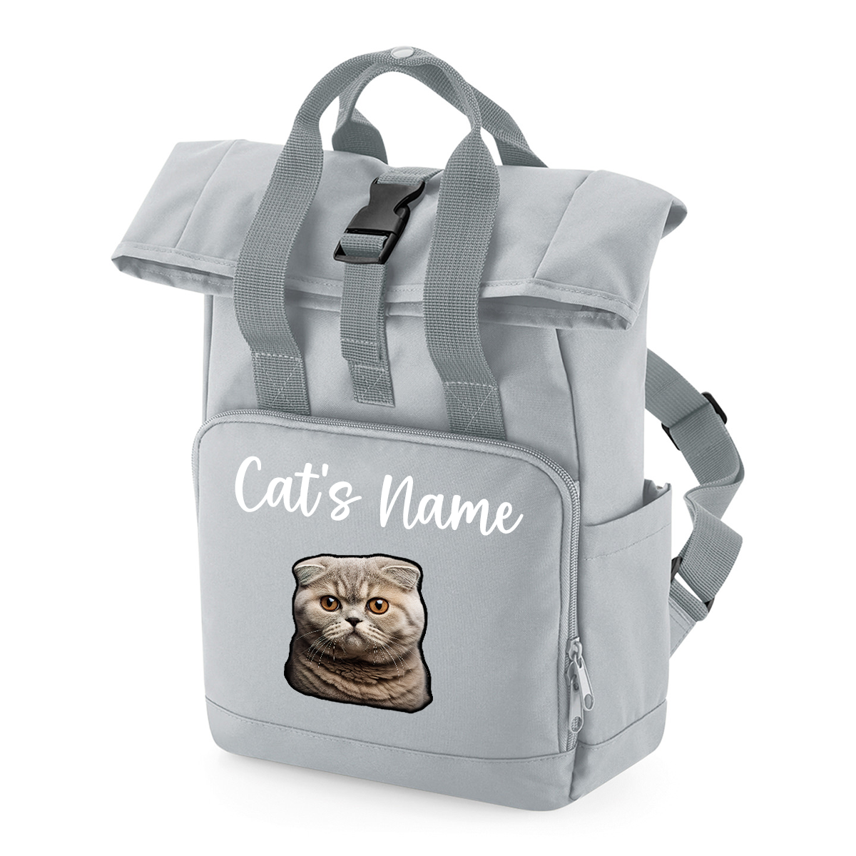 Grey Cat Breed with Personalised Name Backpack