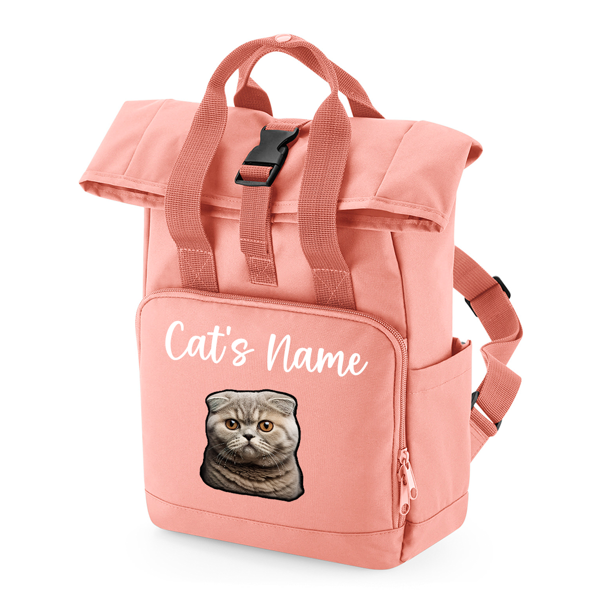 Pink Cat Breed with Personalised Name Backpack