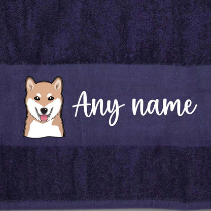 MIDNIGHT BLUE Any Pet Name And A Choice Of Dog Breed - Travel Towel