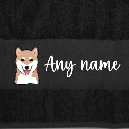 BLACK Any Pet Name And A Choice Of Dog Breed - Travel Towel