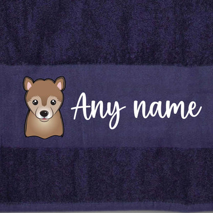 MIDNIGHT BLUE Any Pet Name And A Choice Of Dog Breed - Travel Towel