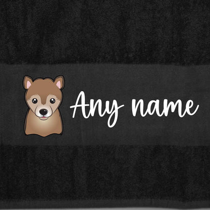 BLACK Any Pet Name And A Choice Of Dog Breed - Travel Towel