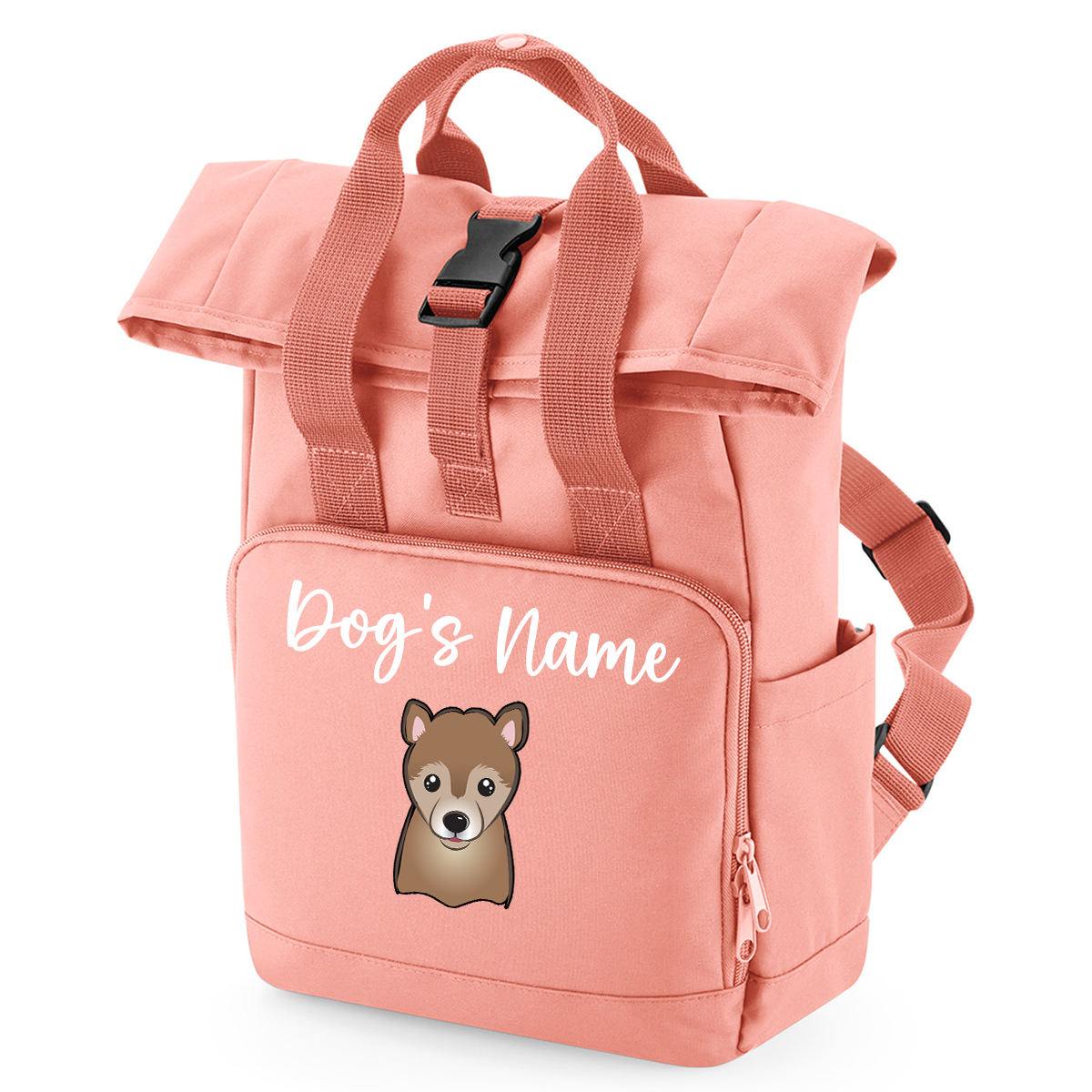 Overnighter Rucksack 14 Litres Peach Coral Any Breed Backpack With Custom Personalised Dog Name