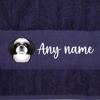 MIDNIGHT BLUE Any Pet Name And A Choice Of Dog Breed - Travel Towel