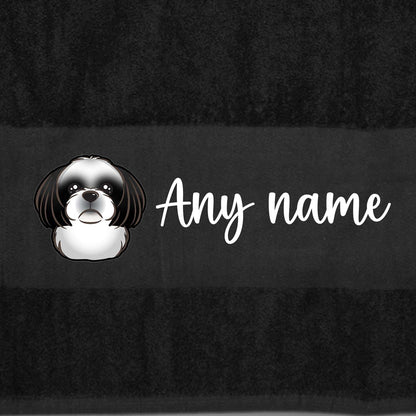 BLACK Any Pet Name And A Choice Of Dog Breed - Travel Towel