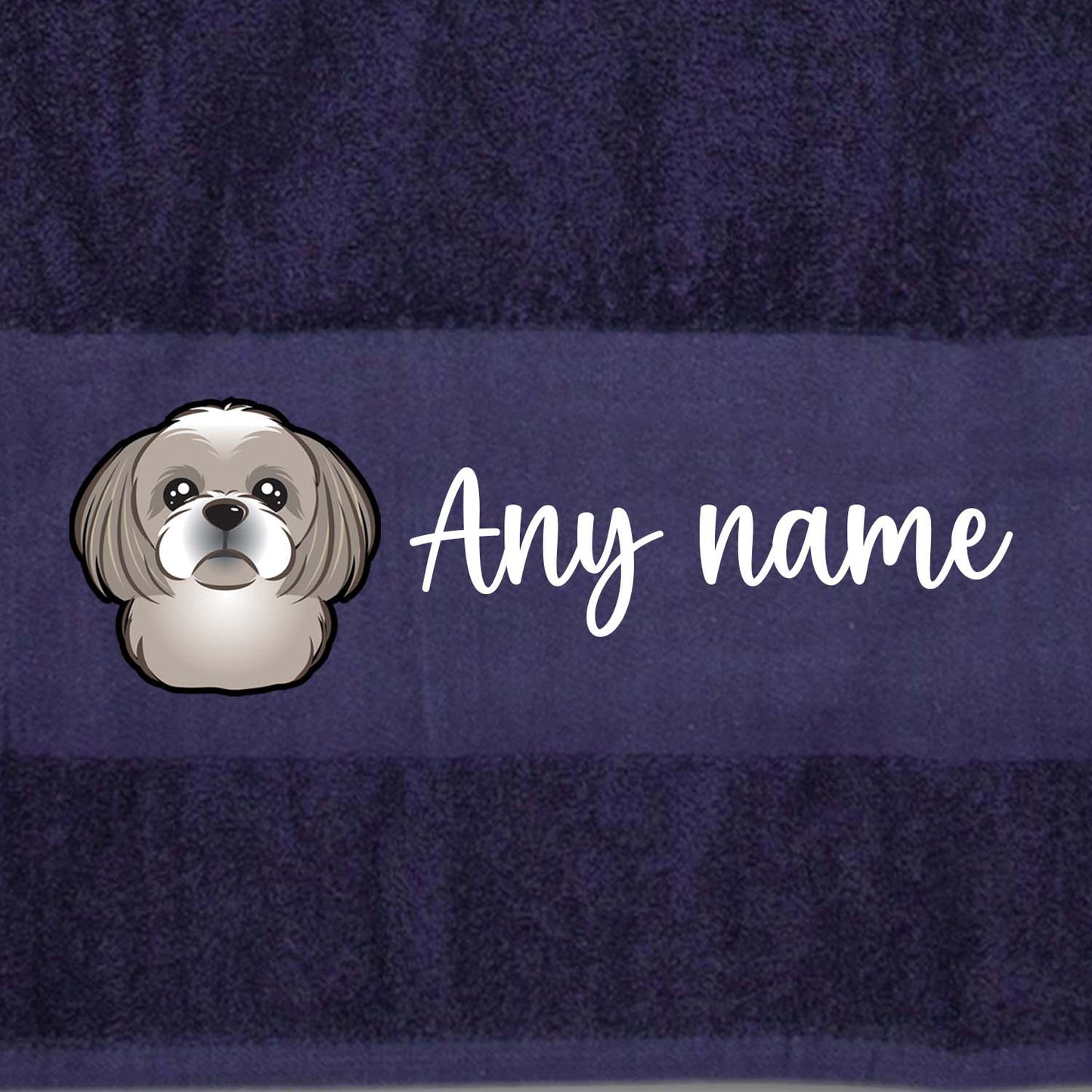 MIDNIGHT BLUE Any Pet Name And A Choice Of Dog Breed - Travel Towel