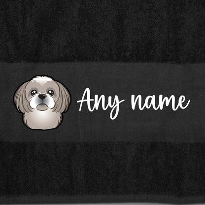 BLACK Any Pet Name And A Choice Of Dog Breed - Travel Towel