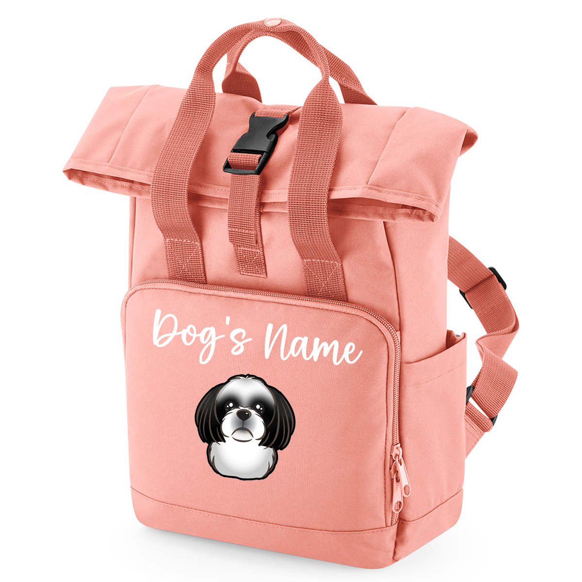 Travel Rucksack 9 Litres Peach Coral Any Breed Backpack With Custom Personalised Dog Name