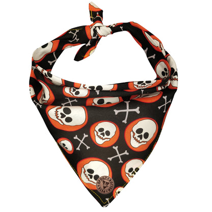 The Bristol - Skull on Orange Spot Tied Dog Bandana