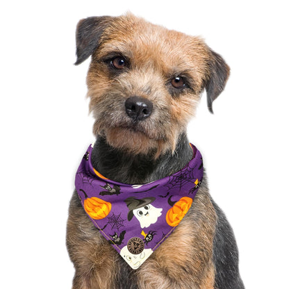 The Pendle - Purple Cute Ghosts & Witches Design Tied Dog Bandana