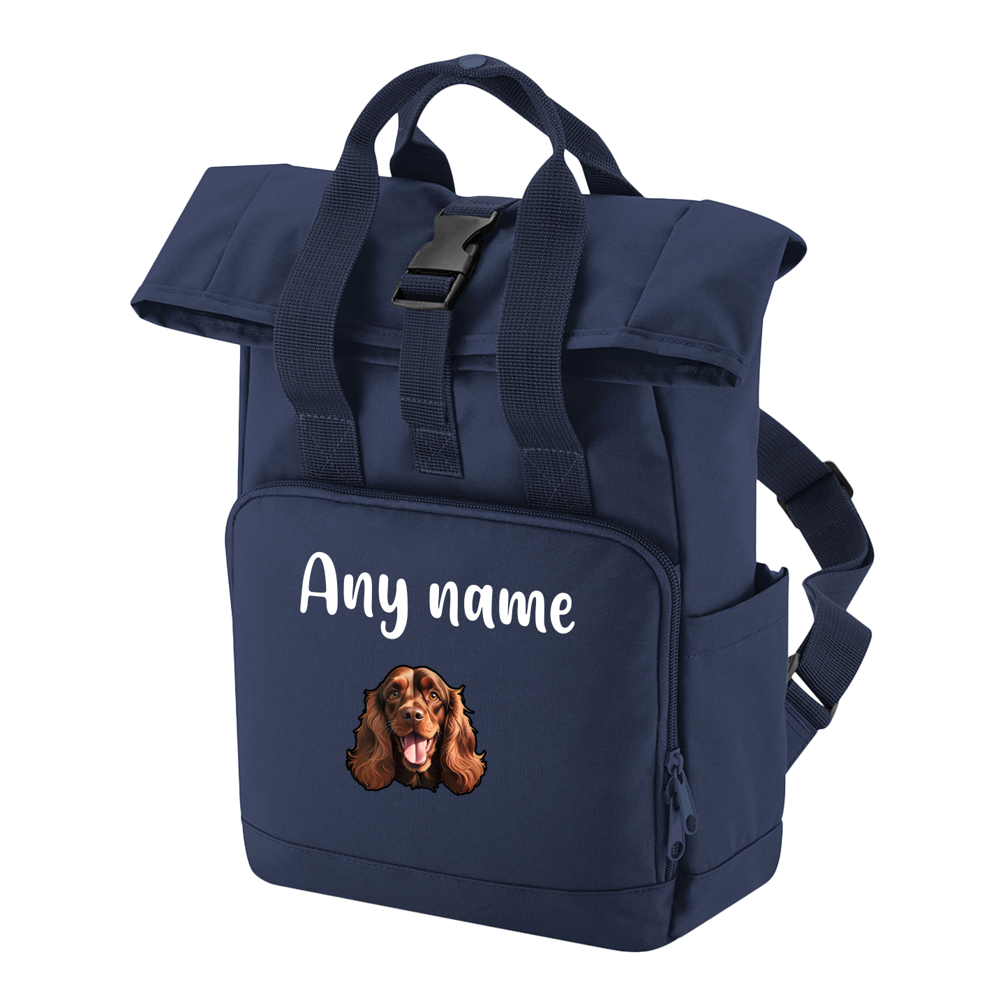 Overnighter Rucksack 14 Litres Navy Blue Any Breed Backpack With Custom Personalised Dog Name