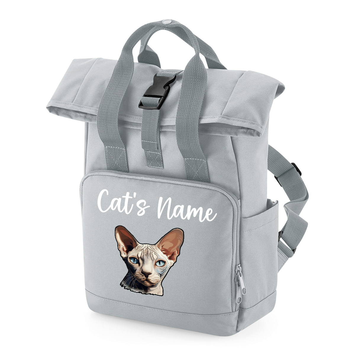 Grey Cat Breed with Personalised Name Backpack