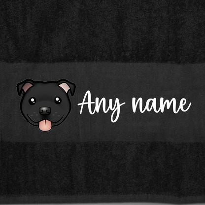 BLACK Any Pet Name And A Choice Of Dog Breed - Travel Towel