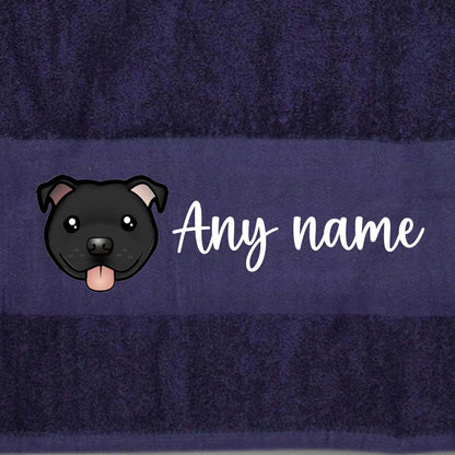 MIDNIGHT BLUE Any Pet Name And A Choice Of Dog Breed - Travel Towel