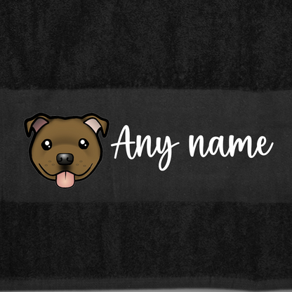 BLACK Any Pet Name And A Choice Of Dog Breed - Travel Towel