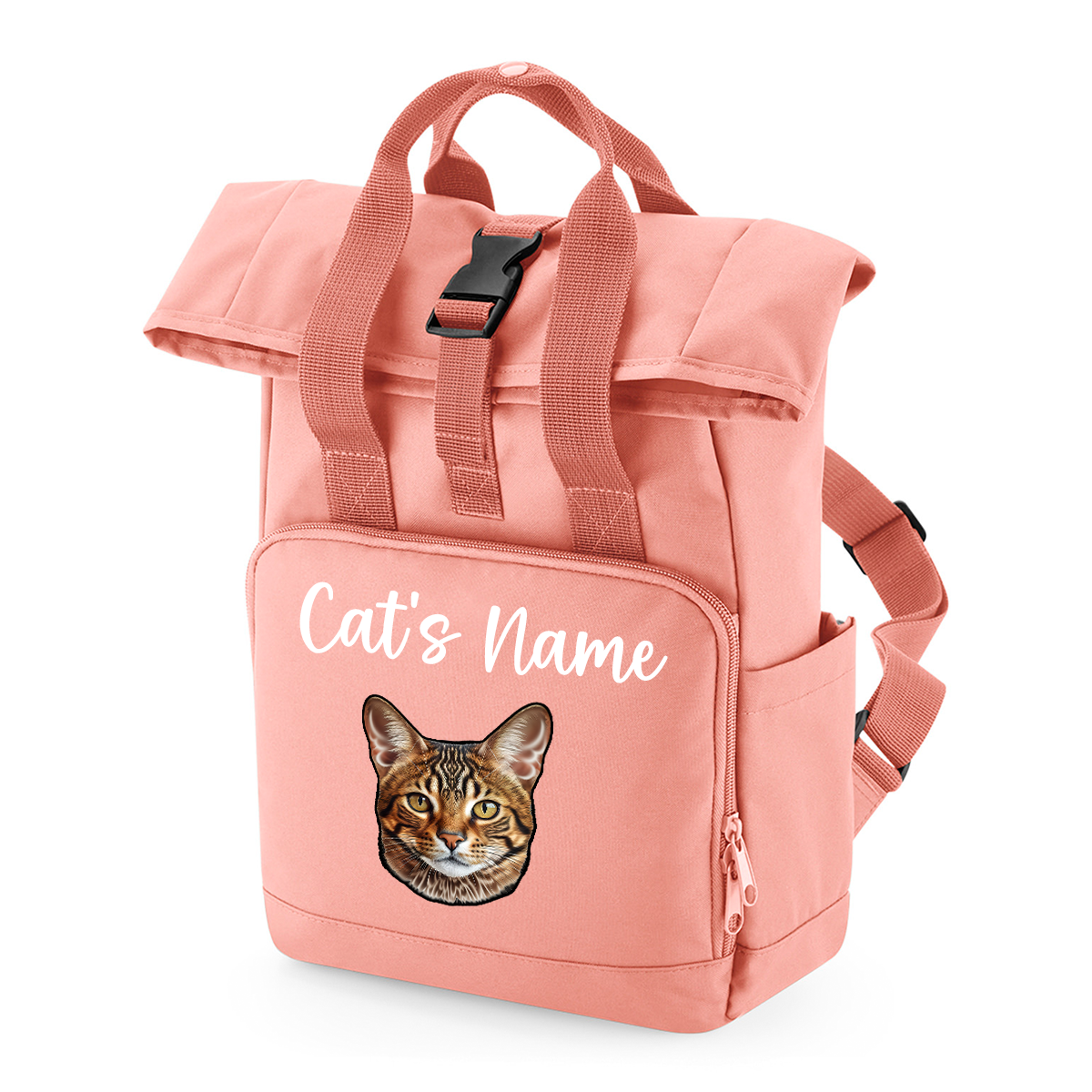 Pink Cat Breed with Personalised Name Backpack