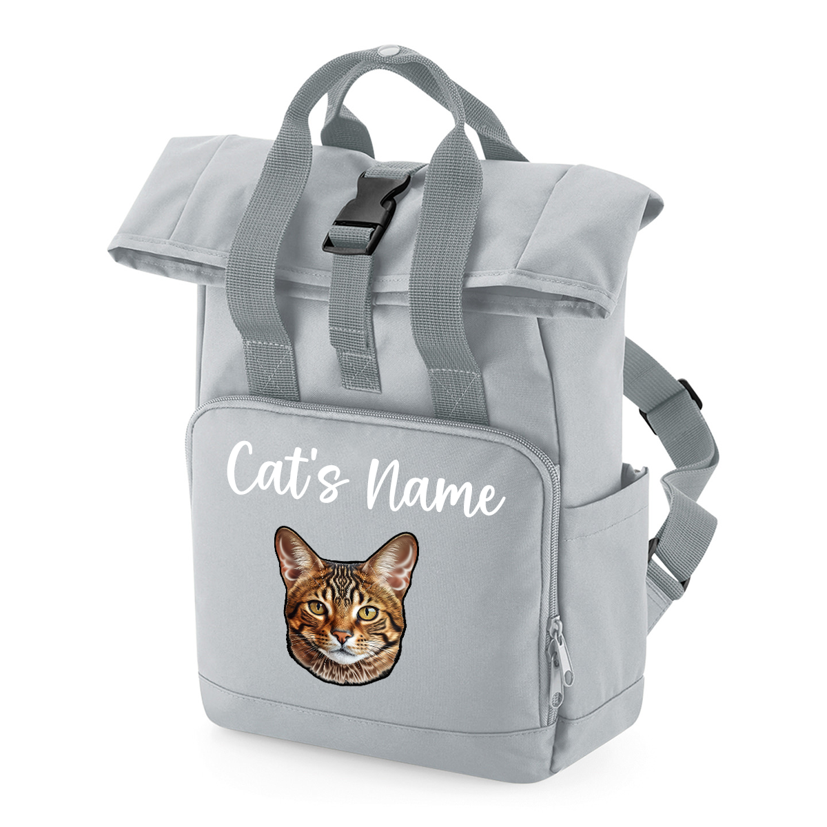 Grey Cat Breed with Personalised Name Backpack