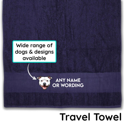 MIDNIGHT BLUE Any Pet Name And A Choice Of Dog Breed - Travel Towel