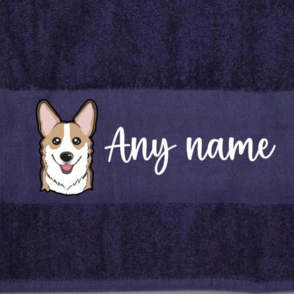 MIDNIGHT BLUE Any Pet Name And A Choice Of Dog Breed - Travel Towel