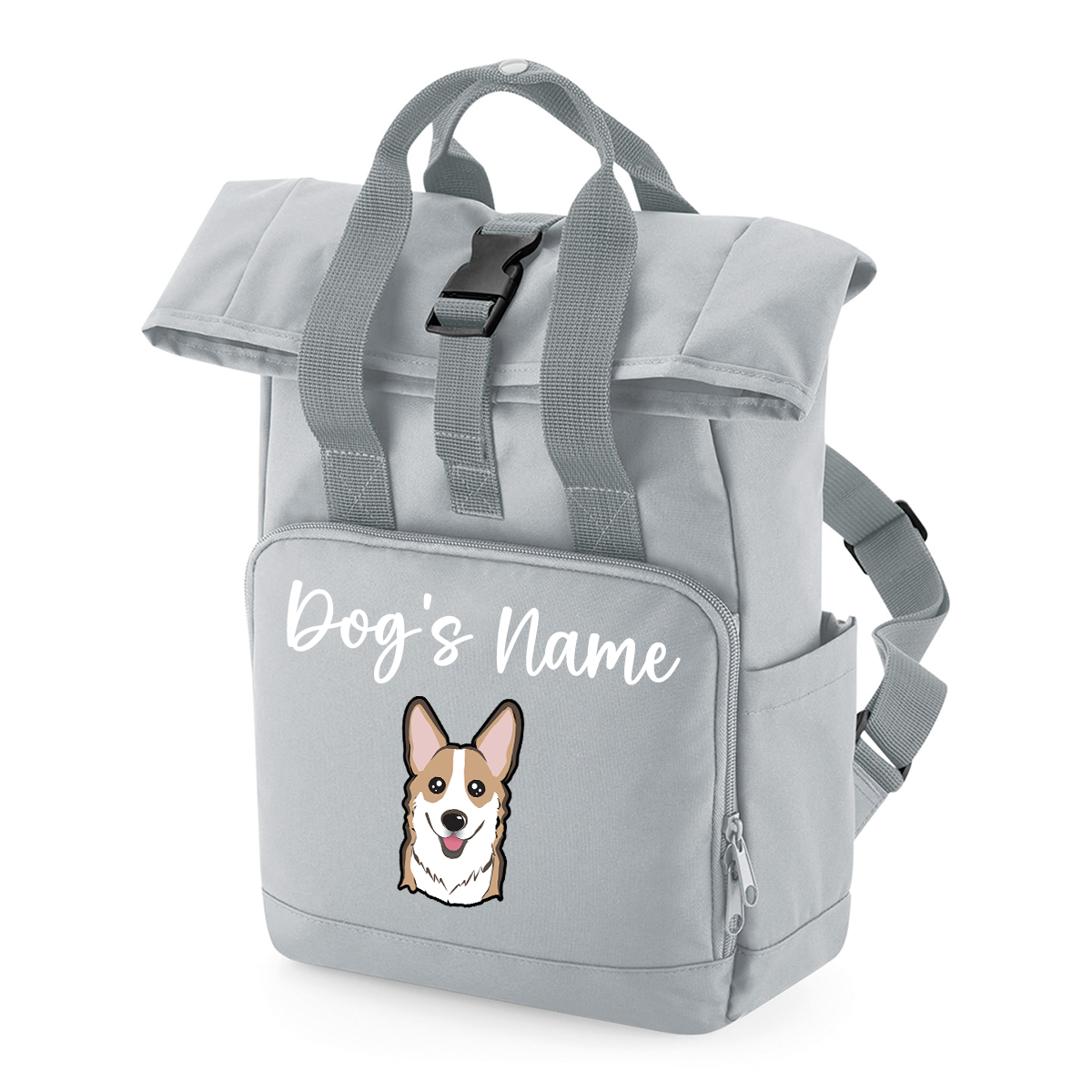 Overnighter Rucksack 14 Litres Grey Any Breed Backpack With Custom Personalised Dog Name