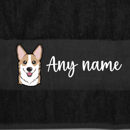 BLACK Any Pet Name And A Choice Of Dog Breed - Travel Towel