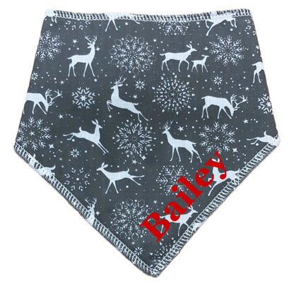 Personalised Grey Reindeer & Snowflakes Christmas Festive Bandana