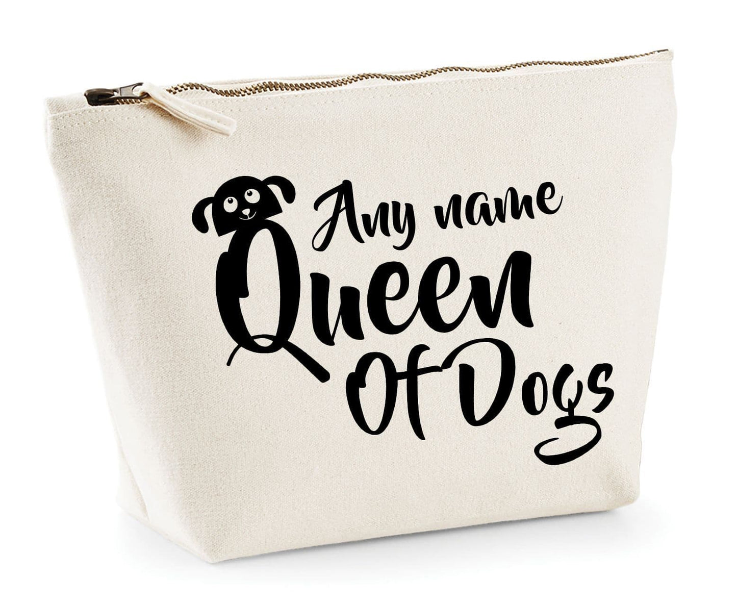 'Queen Of Dogs' Natural Cotton Make-Up Bag Personalised