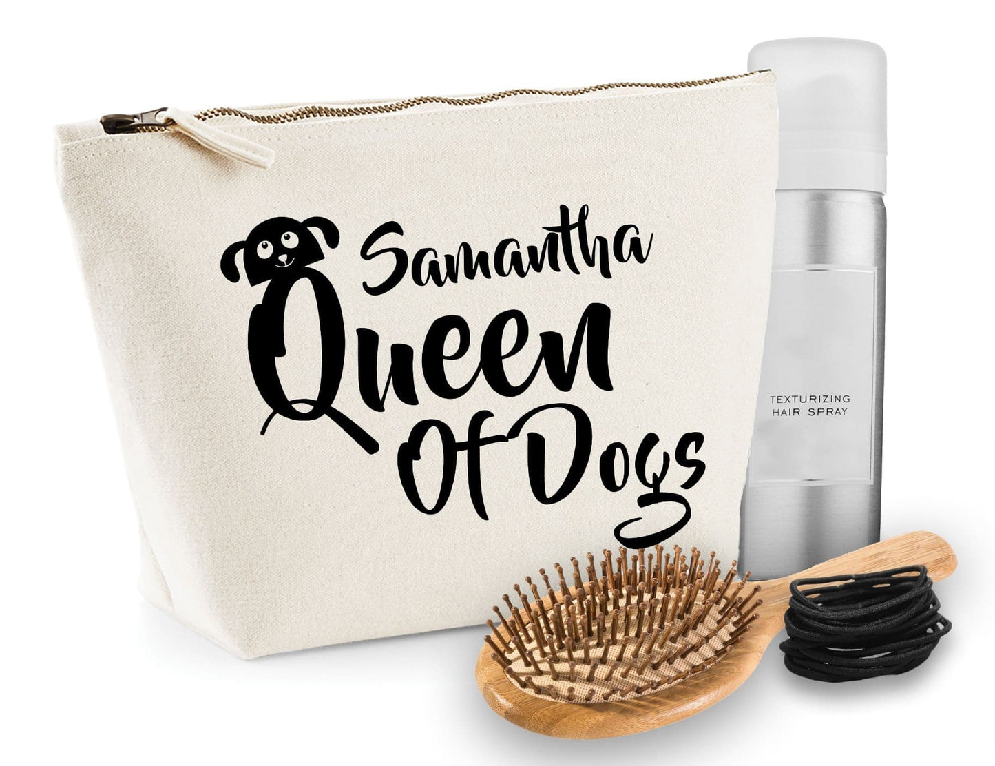 'Queen Of Dogs' Natural Cotton Make-Up Bag Personalised