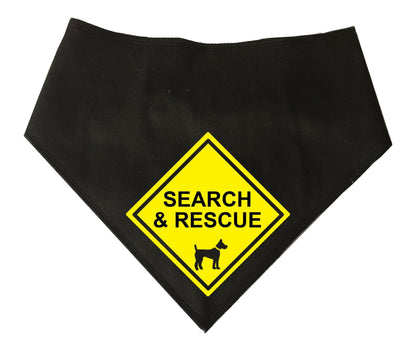 'SEARCH & RESCUE' Alert Sign Black Dog Bandana